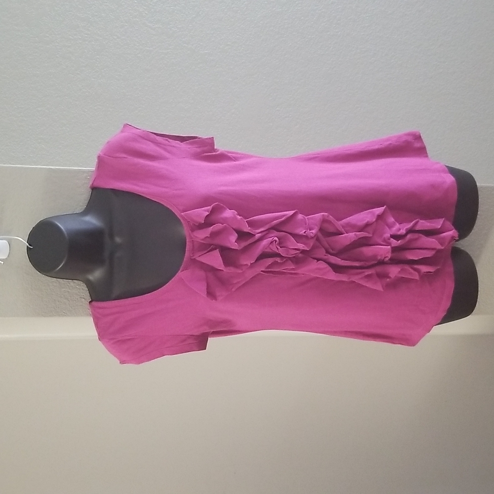 Garnet Hill Ruffled Front Magenta Cap Sleeve Top Size Small